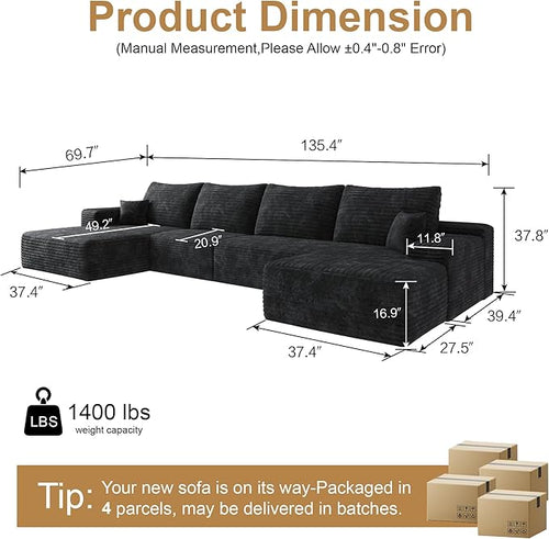 136" Sectional Couches for Living Room Cloud Couch Sofa - Image 2
