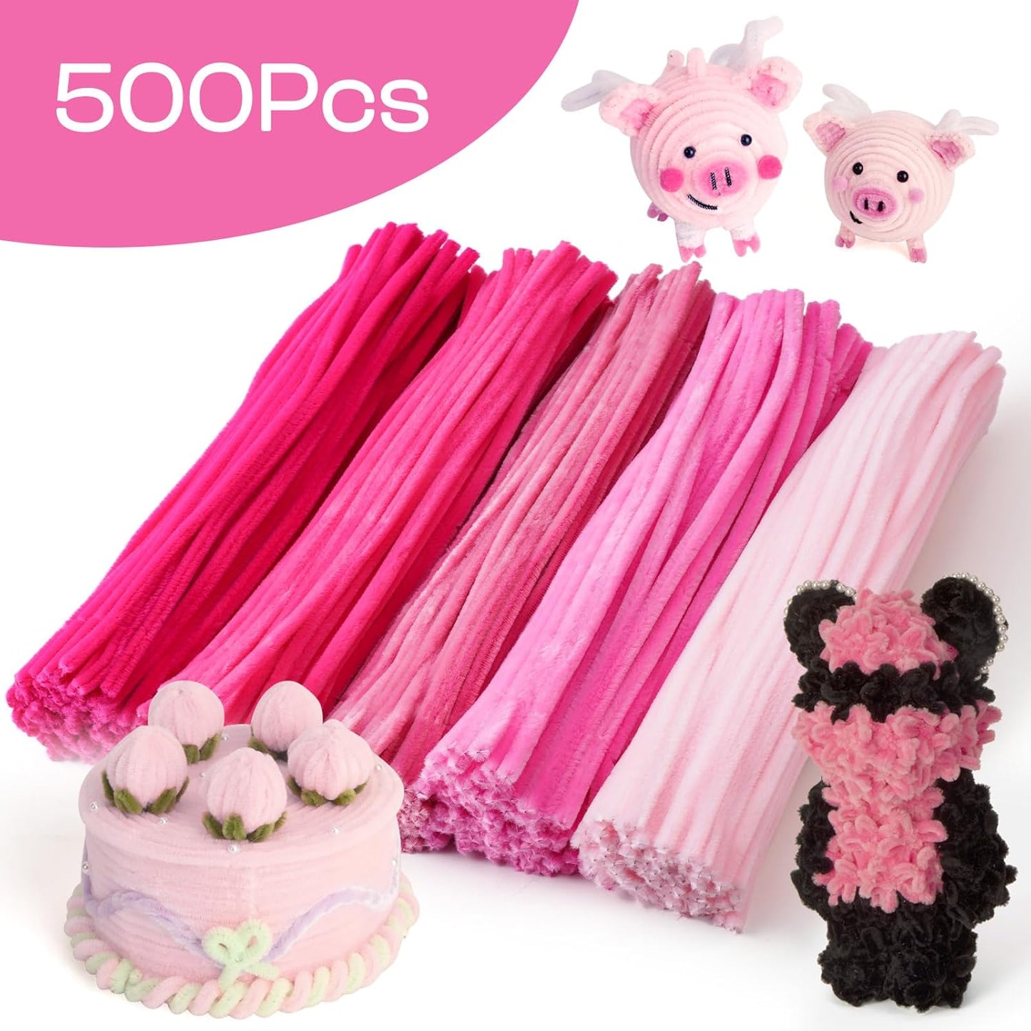 Caydo 500 Pieces Pink Pipe Cleaners, Chenille Stems, Pipe Cleaner Crafts for DIY Art and Craft Projects Creative Gift Party Decorations