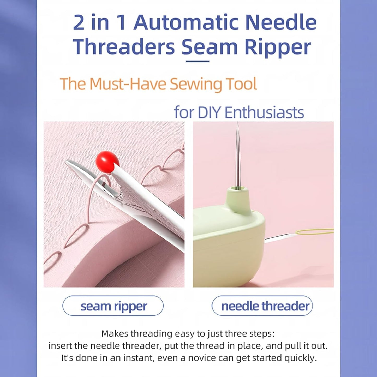 Upgraded 2 in 1 Automatic Needle Threaders Seam Ripper,Quilting Supplies Sewing Kit,Quick Sewing Machine Loop Needle Threaders (2PCS-Yellow)