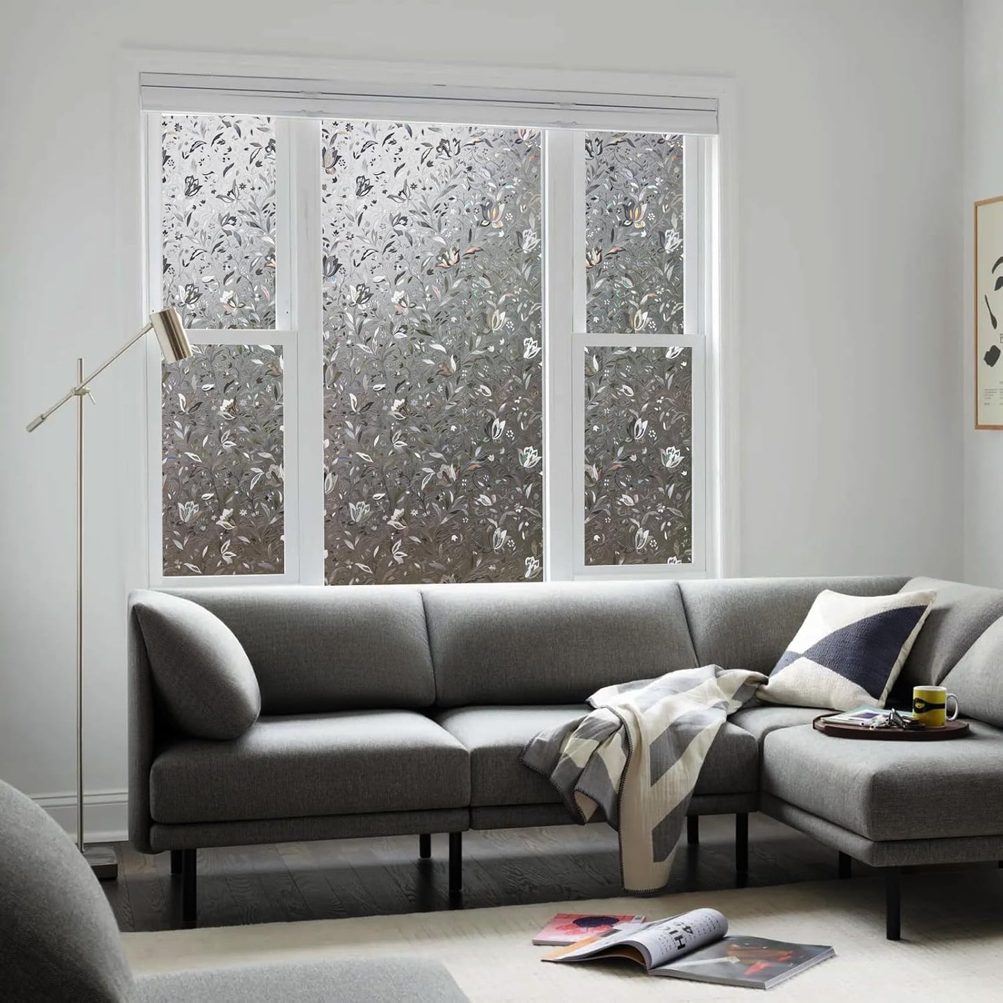 LEMON CLOUD Window Film, Decorative Window Privacy Film, Window Film Privacy Static Cling Frosted, Anti-UV Sun Blocker Heat Control for Home(Grayish Black, 23.6 x 78.7 inches)