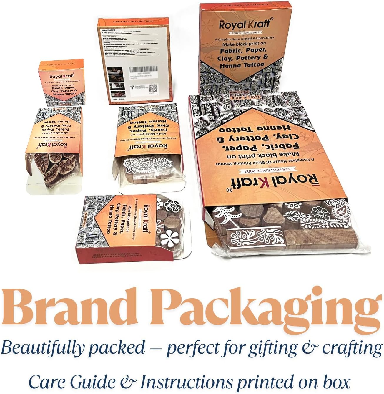 Royal Kraft Wooden Stamps for Block Printing on Saree Border, Textile, Clay, Pottery, Tattoo (Set of 10) MXtag0001