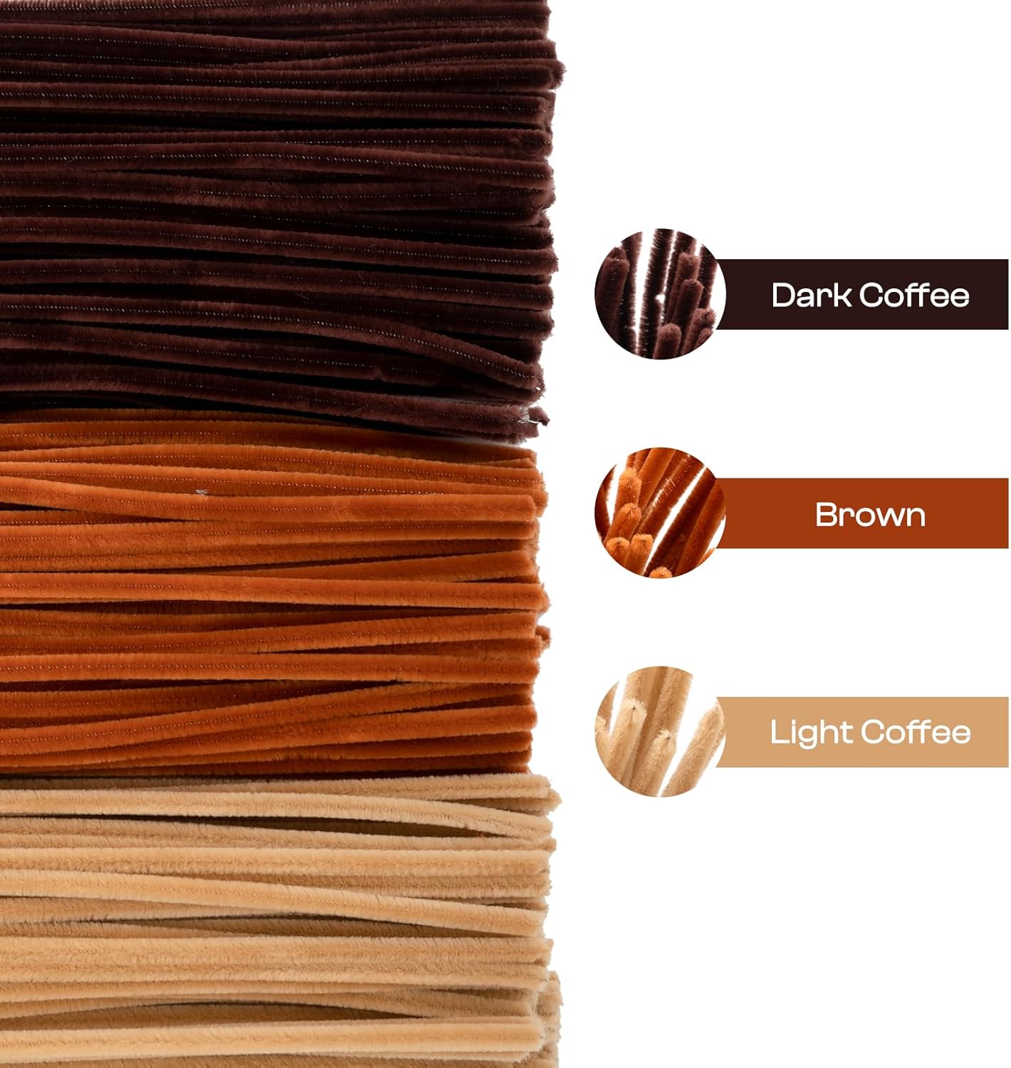 Caydo 300 Pieces Brown Pipe Cleaners, Thick Fluffy Chenille Stems, Pipe Cleaner Crafts for Arts & Crafts, Perfect for Making Animals, Flowers, and Festive Decorations