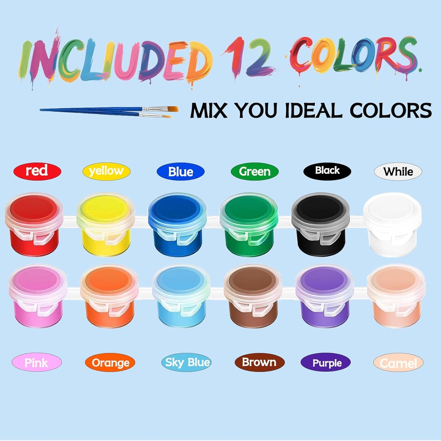 5 Packs Mini Acrylic Paint Set, 12 Colors Washable Paint Strips for Kids & Adults - Includes 10 Brushes (5 Flat + 5 Pointed), 60 PCS kids Paint Kits for Easter Eggs, Birthday, Classroom Party