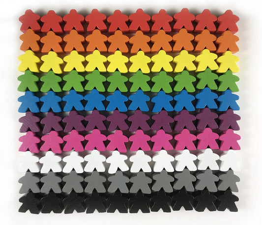 100 Wooden Meeples, Family Games Accessories – Multi-Color Board Game Tokens Ideal for Sorting, Counting, Classrooms, Replacement Pieces