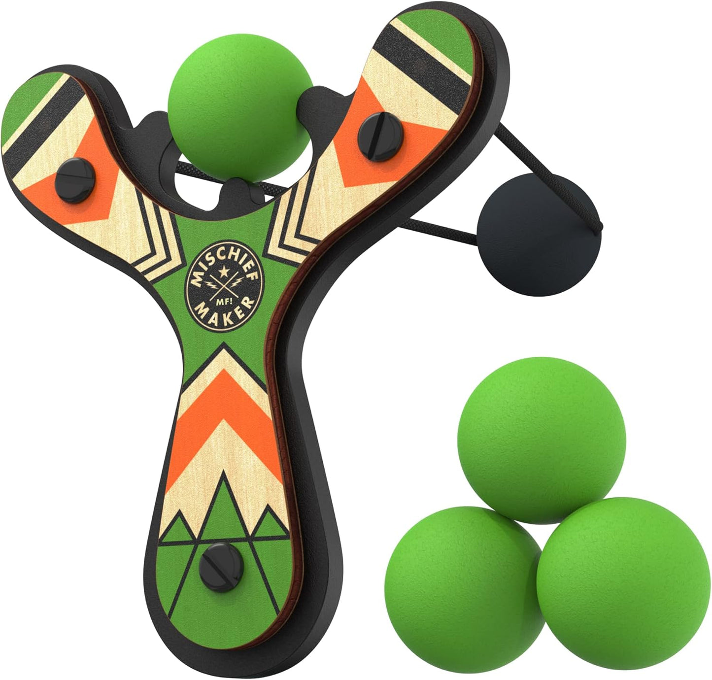 Mighty Fun! - Mischief Maker® Wooden Slingshot - Classic Series - Real Wood Slingshot for Kids, 4 Soft Foam Balls and Storage Bag - Ages 4+ (Green)