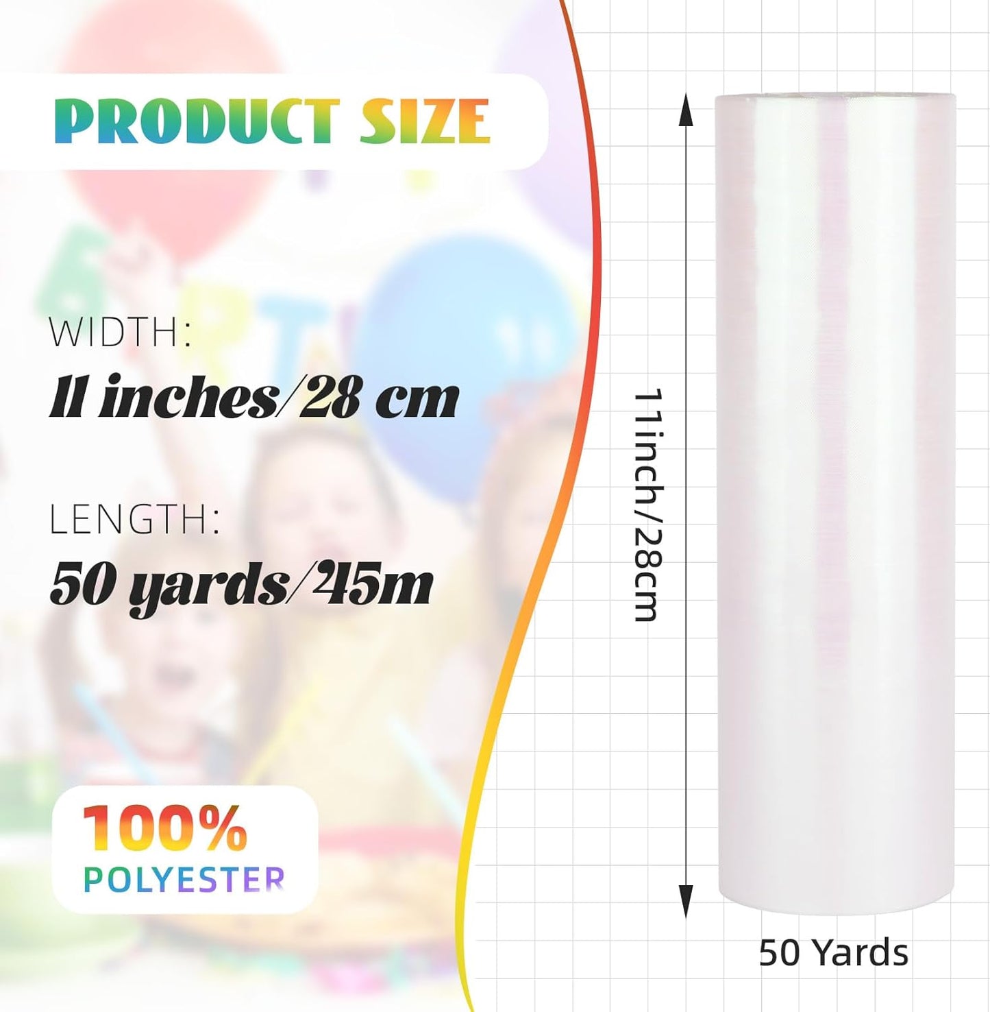 Crystal Organza Fabric Tulle 11 Inch by 50 Yards Sheer Tulle Rolls for DIY Craft Wedding Party Baby Shower Decor Gift Wrapping Party Supplies (Fantasy White)