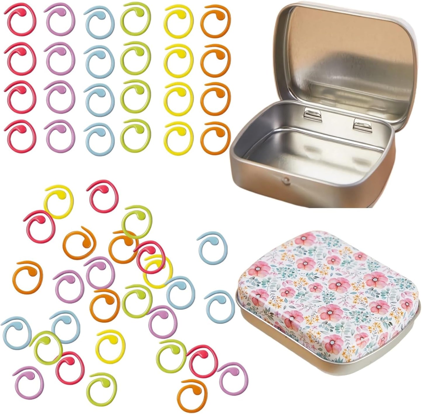 50Pcs Split Ring Stitch Markers with Box,Spiral Metal Stitch Markers for Crocheting Knitting Sewing DIY Handmade Crafts