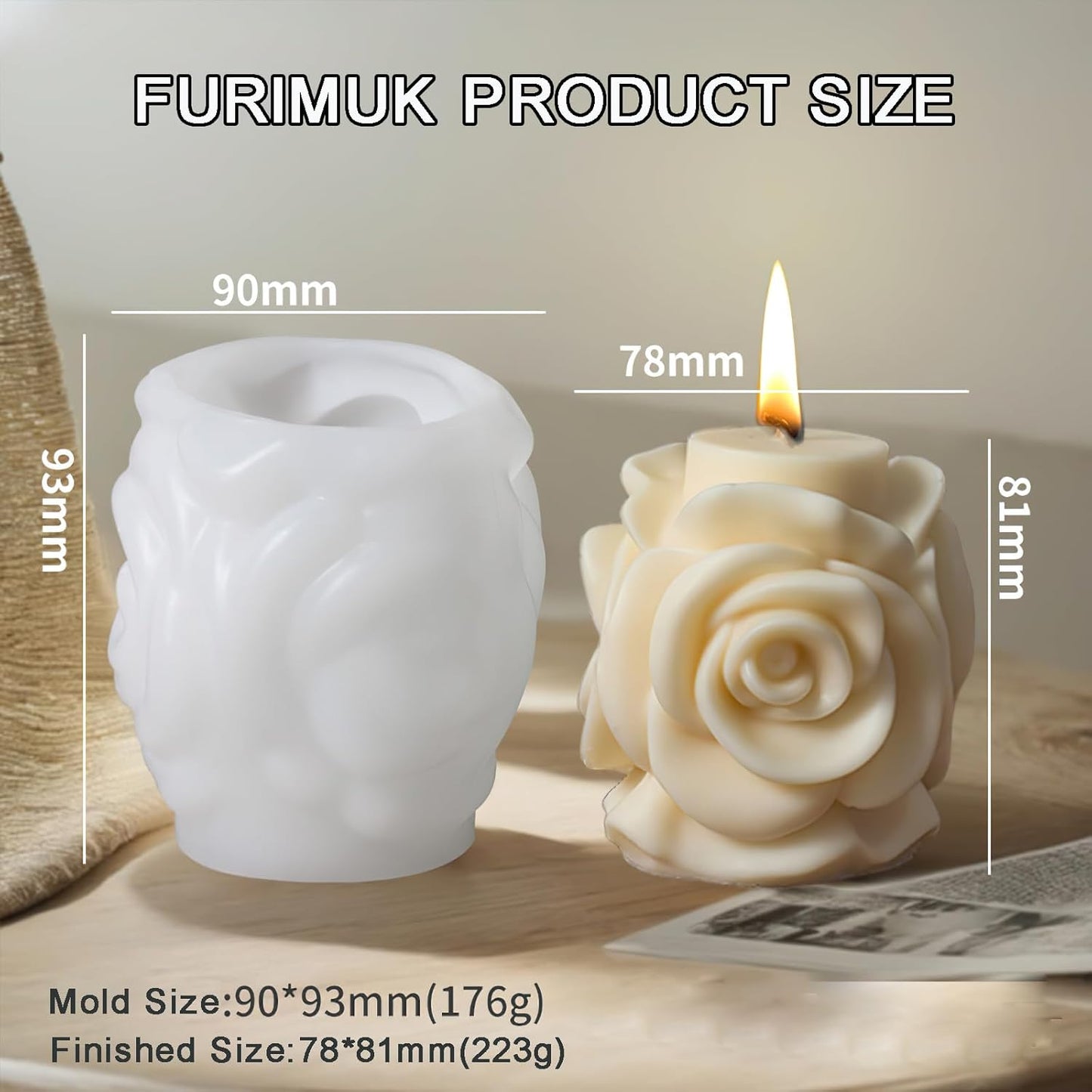 Valentine Rose Pillar Candle Silicone Molds Soap Mold 3D Rose Flower Resin Concrete Mould DIY Supplies Mold for Valentines Anniversary Wedding Table Home Decor