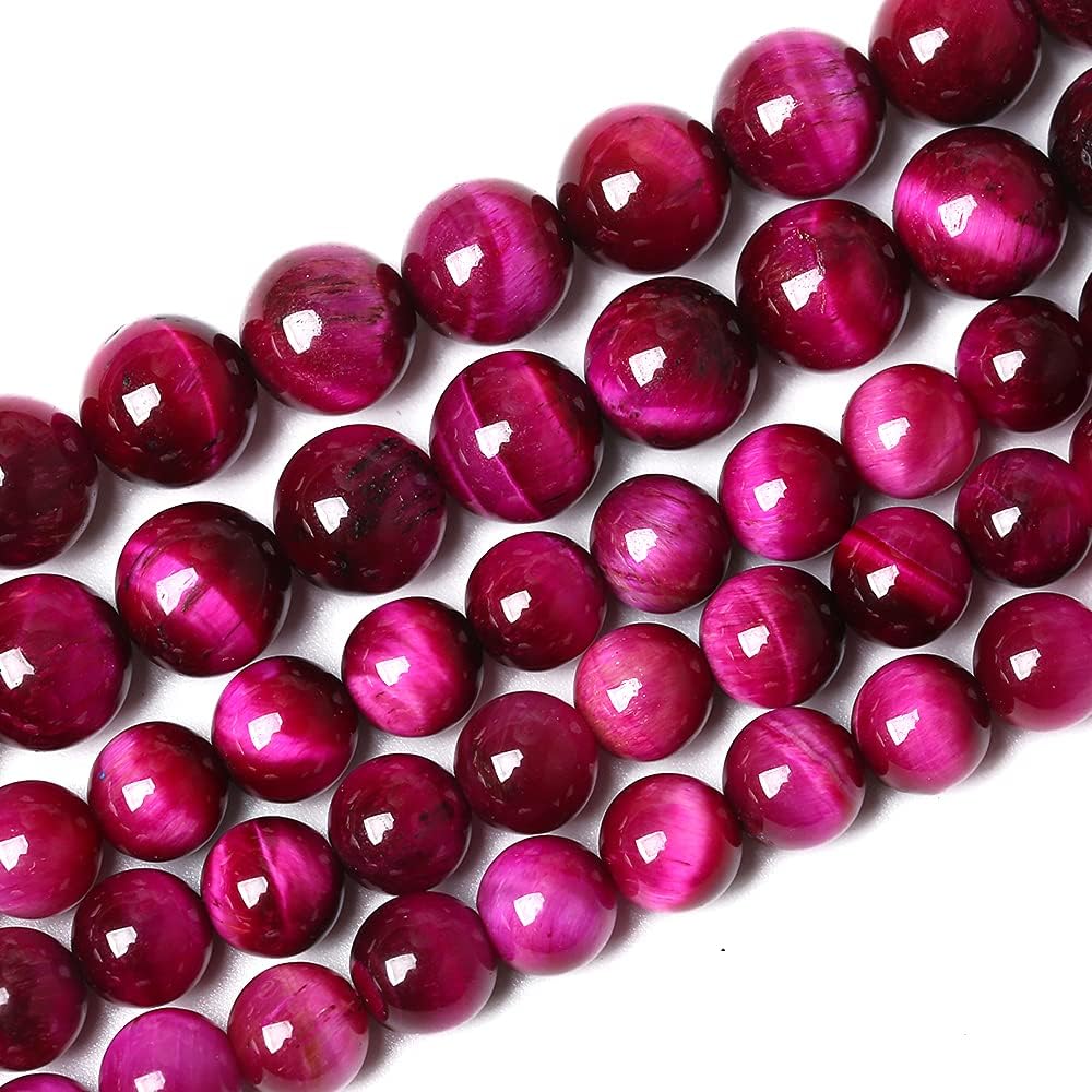 90PCS 8mm Rose Red Tiger Eye Gemstone Loose Beads Natural Round Loose Stone Beads for Jewelry Making DIY Bracelet Necklace Earrings 2 Strand 32"