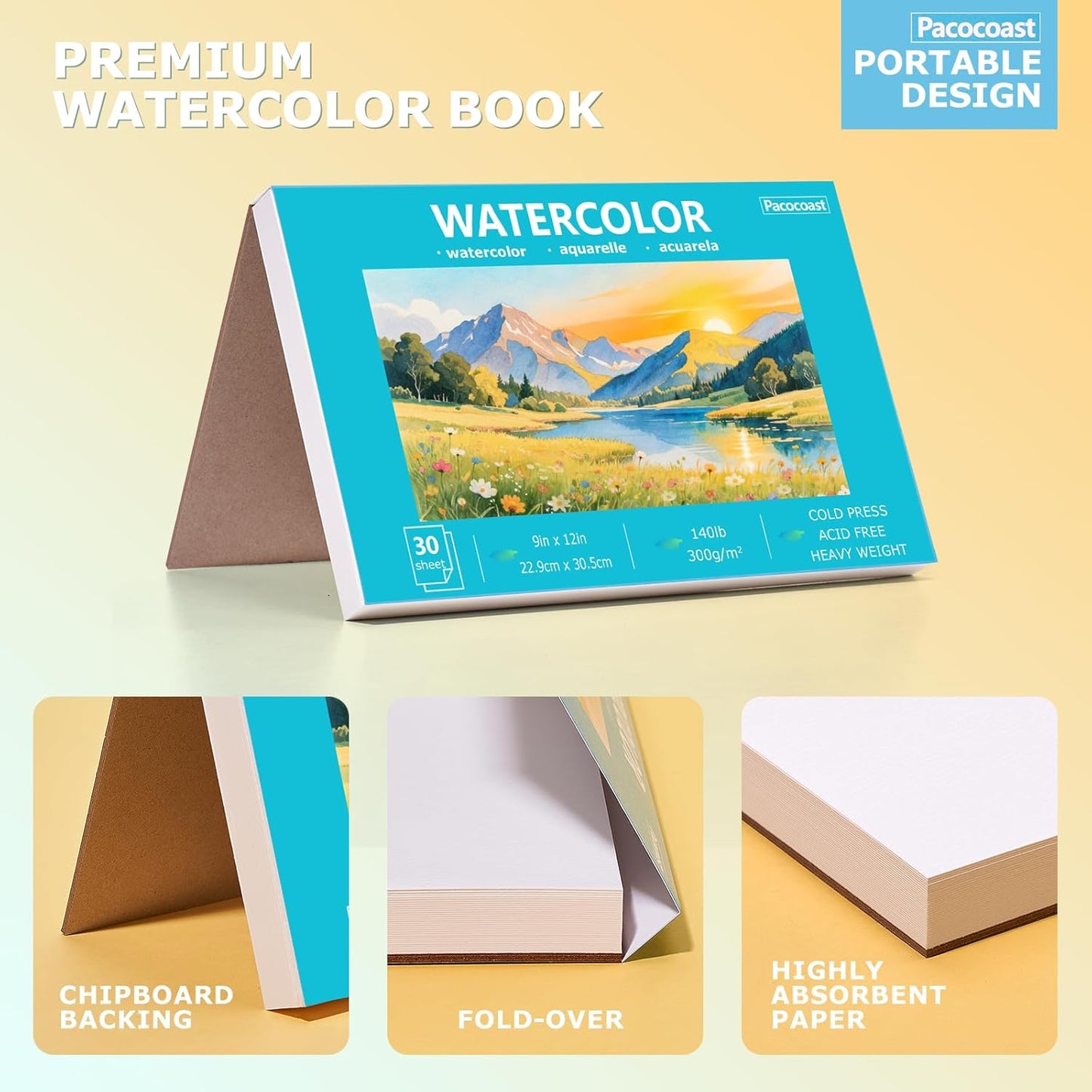 Pacocoast 5.5"x8.5" Small Watercolor Sketchbook for Kids, 30 Sheets of 140lb/300gsm Water Color Pads, Glue Bound Artist Drawing Paint Paper Book, Watercolor Notebook Journal, Teal