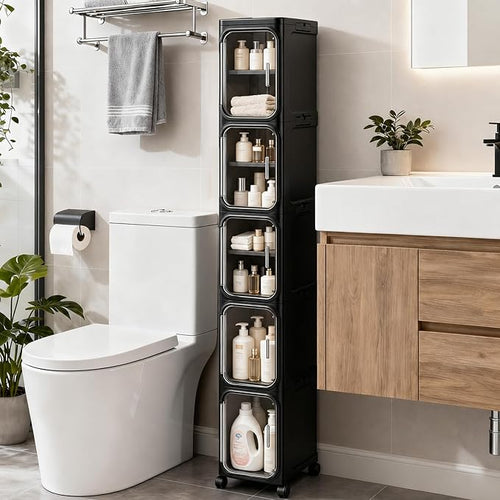5-Tier Tall Narrow Storage Cabinet, Slim Bathroom Storage Cabinet by Lifelongpal