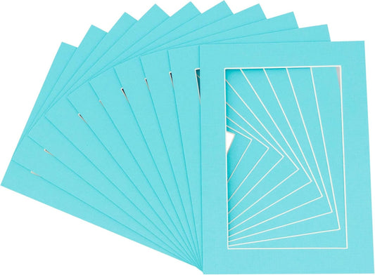 Poster Palooza Pack of TEN 8x10 Mats Bevel Cut for 6x8 Photos - Acid Free Aquamarine Blue Precut Matboards For Pictures, Photos, Framing - 4-ply Thickness