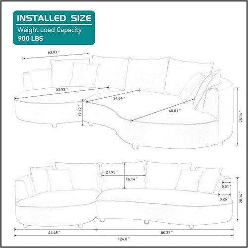 125'' Leather Curved Sofa Couch Sectional Sofa Couch - Image 2