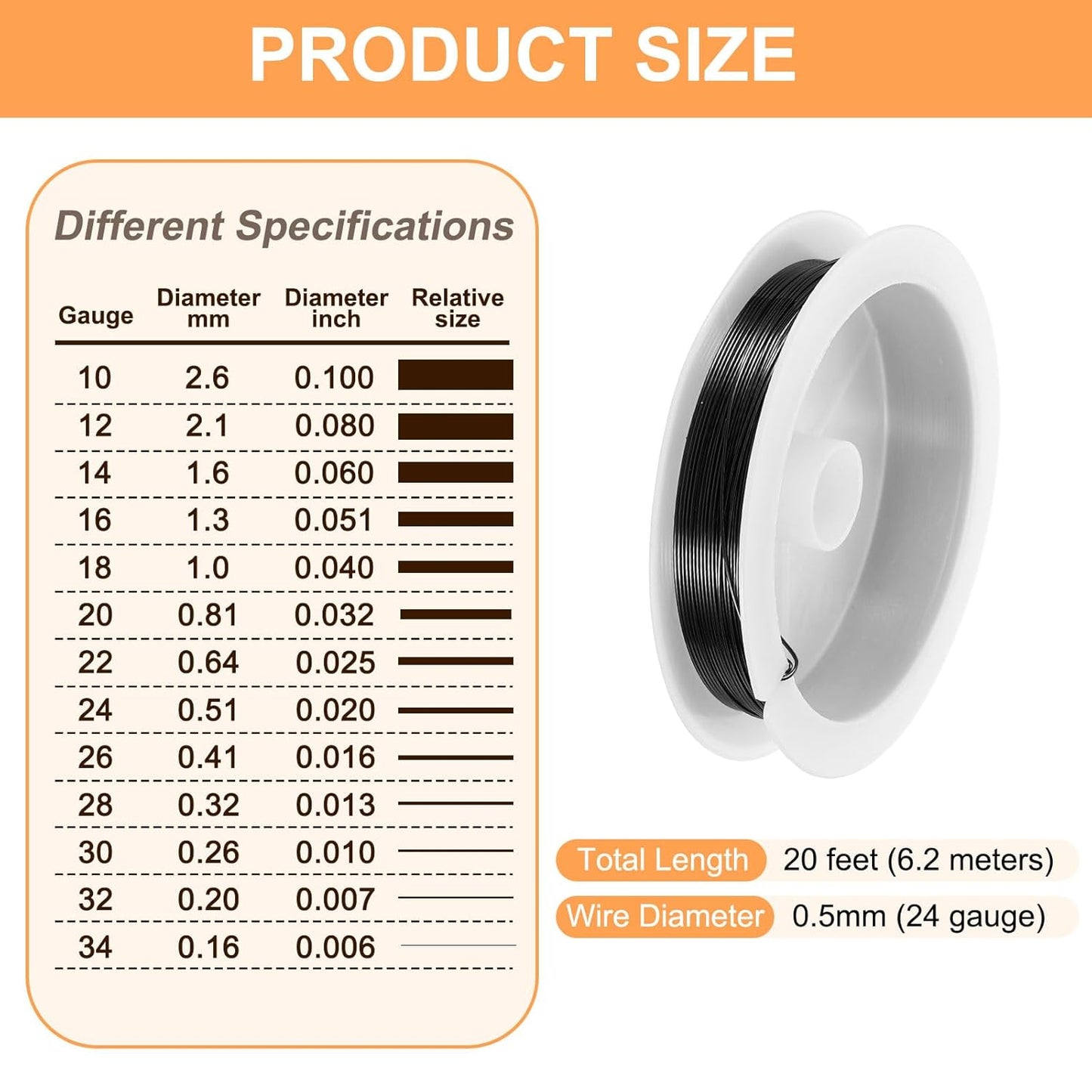 HARFINGTON 20ft Jewelry Wire, 24 Gauge (0.5mm) Brass Craft Soft Metal Tarnish Resistant Copper Beading Wire for Jewelry Making Supplies Crafting, Black