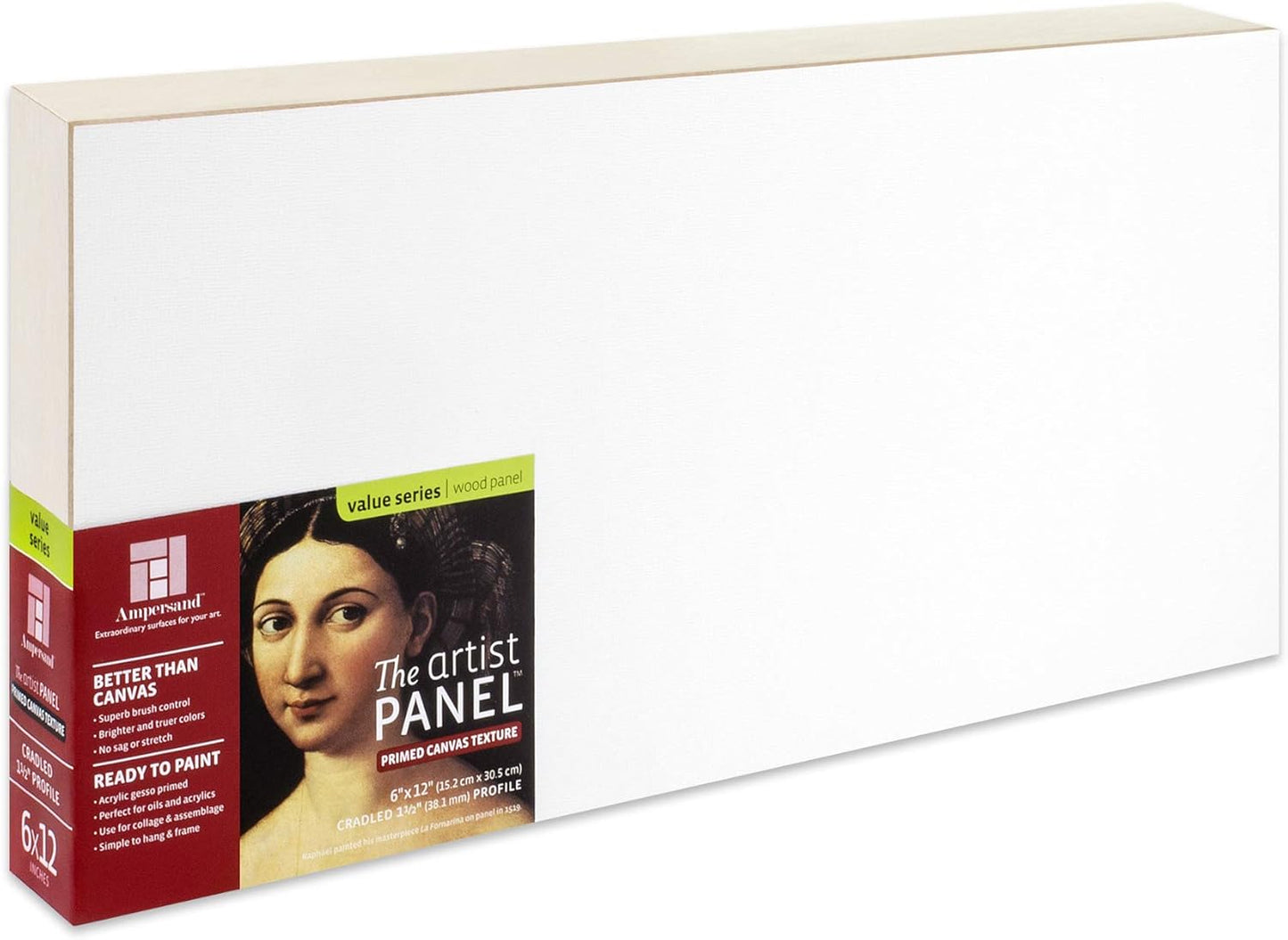 Ampersand Art Supply Wood Gesso Art Painting Panel: Canvas Texture, 1.5 Inch Cradle, 6" x 12"