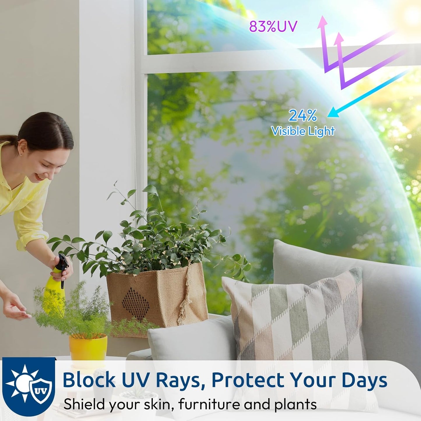 rabbitgoo Window Privacy Film One Way Window Tint for Home, Removable Reflective Heat Sun Blocking Anti UV Glass Door Covering, Mirror Tinting Film House Office, 23.6 in X 9.8 Feet, Silver