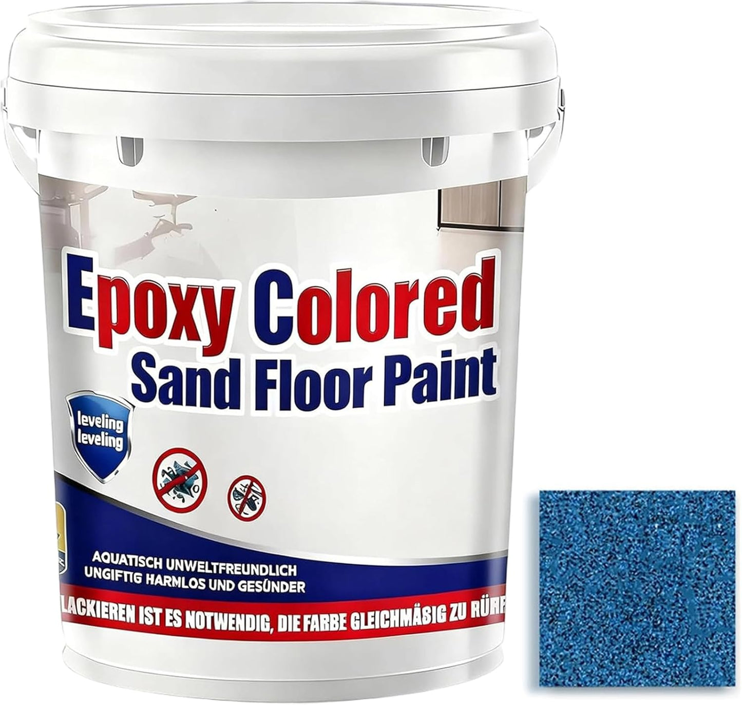 Epoxy Colored Sand Floor Paint, Epoxy Floor Paint for Concrete, High Gloss Marble Effect Coating, Waterproof Non-Slip Concrete Paints, Suitable for Indoor/Outdoor Use (Dark Blue,128 oz/4 kg)
