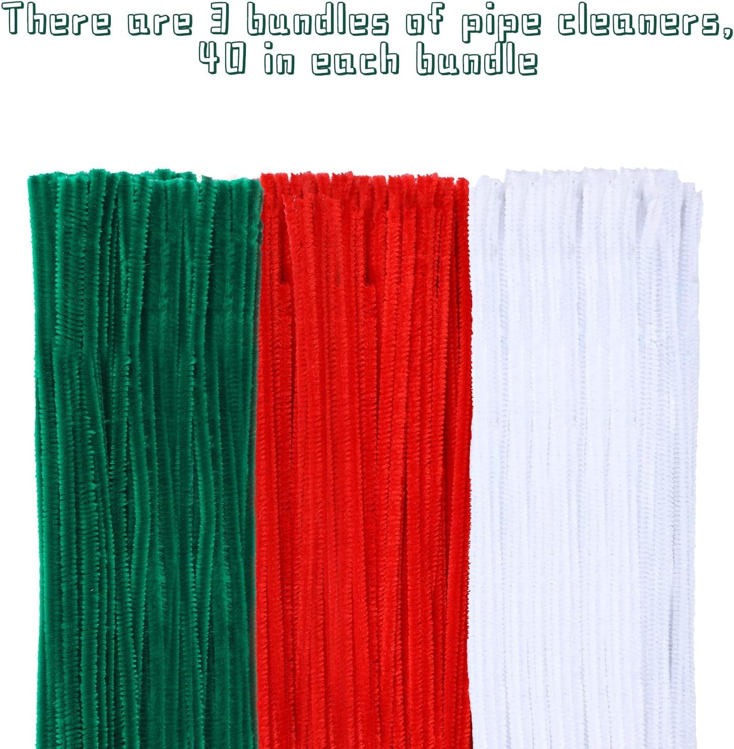 120 Pieces Pipe Chenille Stems, Christmas Solid Color Pipe Cleaners Set for DIY Arts Crafts Decorations (Red+Green+White)