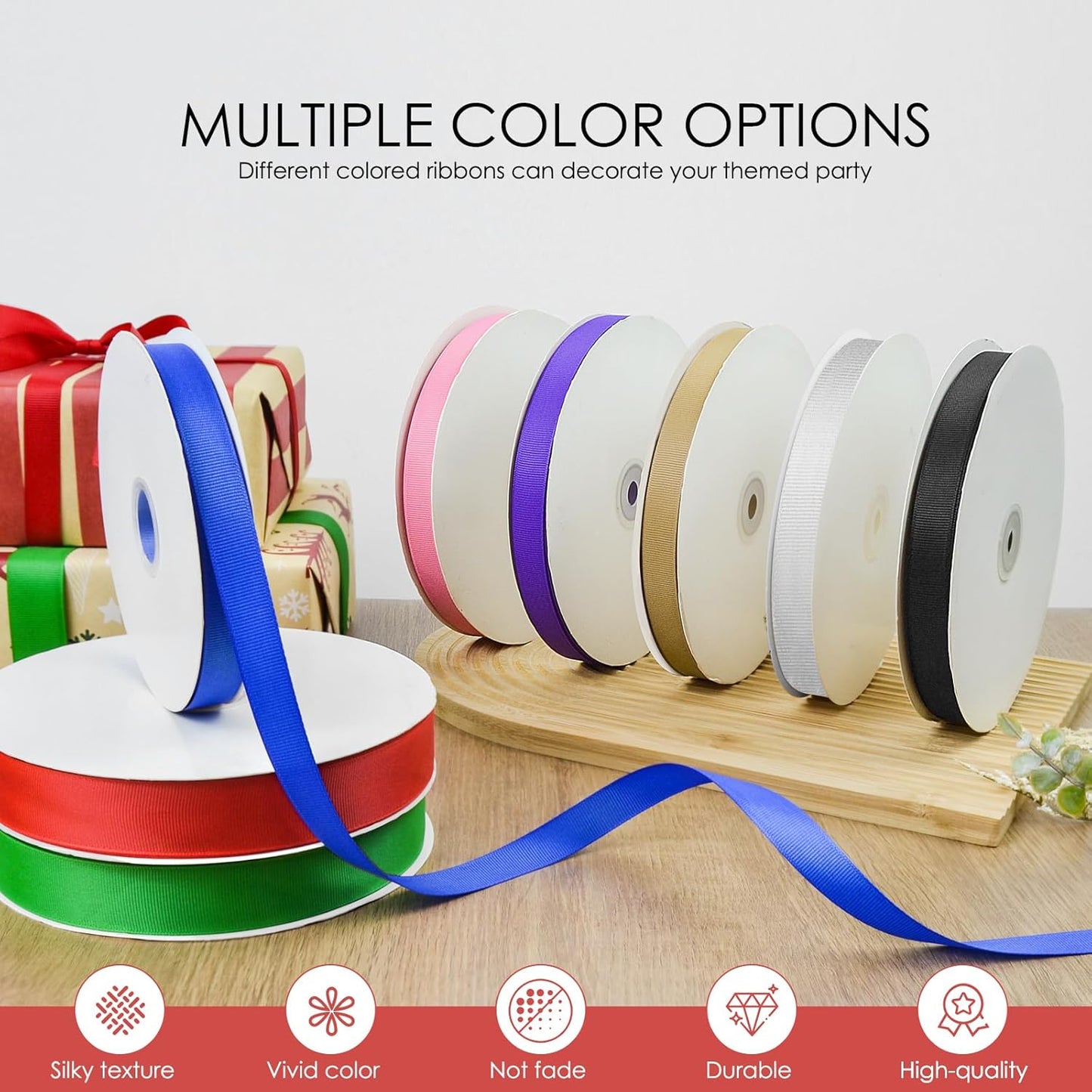 100 Yards 3/8 inch Grosgrain Ribbon, Solid Color Fabric Ribbon Perfect for Gift Wrapping, Wedding, Handmade Bows, Floral Bouquets and Party Decoration(red)