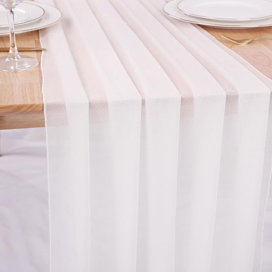10ft White Chiffon Table Runner 30 x 120 Inches Romantic Sheer Table Runners for Wedding Party Bridal Baby Shower Birthday Holiday Decorations