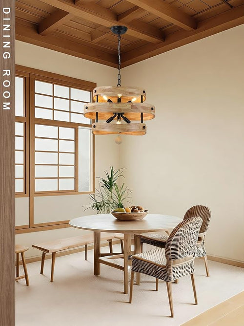 20" Farmhouse Chandeliers for Dining Room 6-Light Solid Wood French Country - Image 2