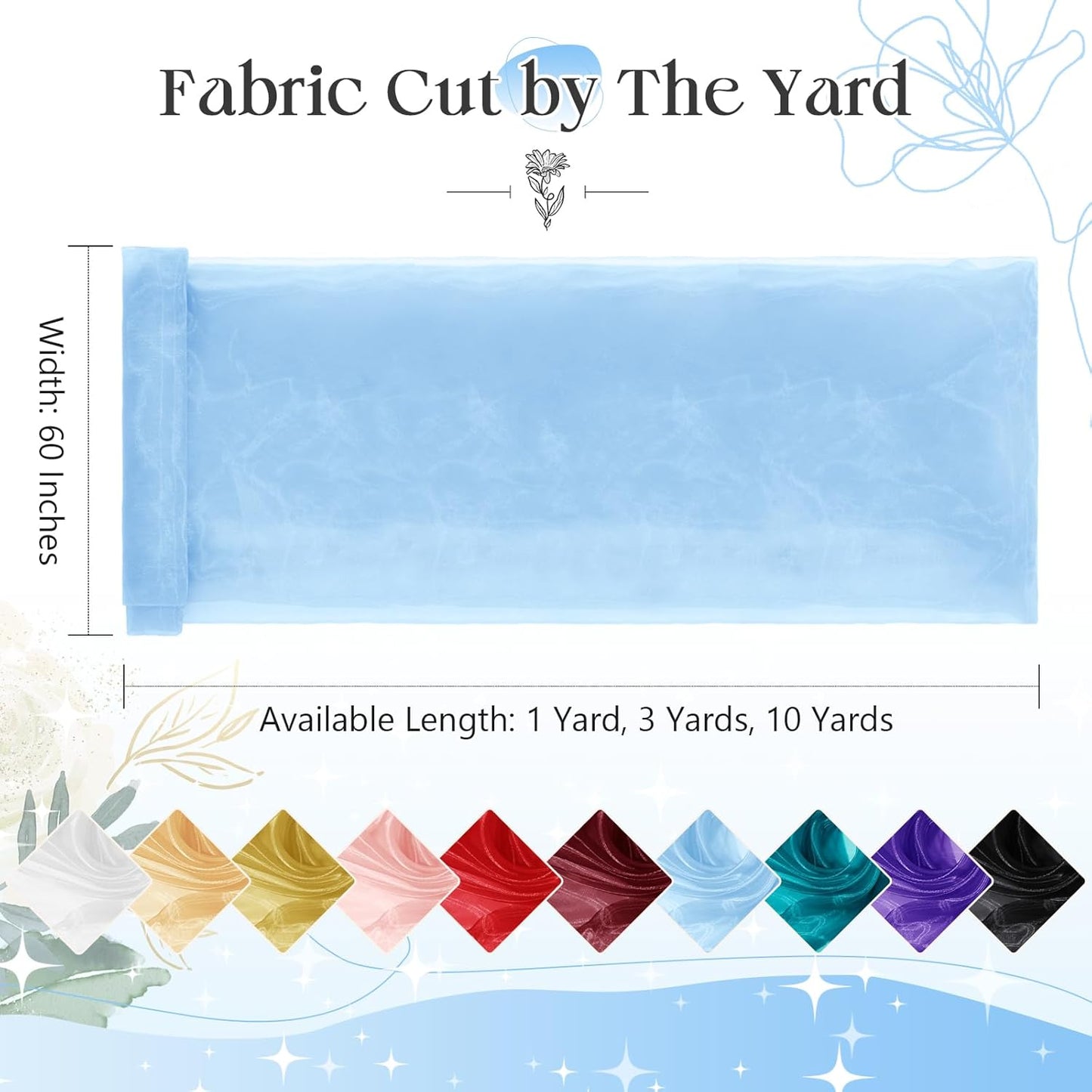 P Pothuiny Sheer Organza Fabric by The Yard, 10 Yards x 60 Inch Wide Bridal Light Blue Organza Tulle Fabric Roll Shiny Gauze Fashion Dress Sewing Craft for Wedding Party Decorations Backdrop