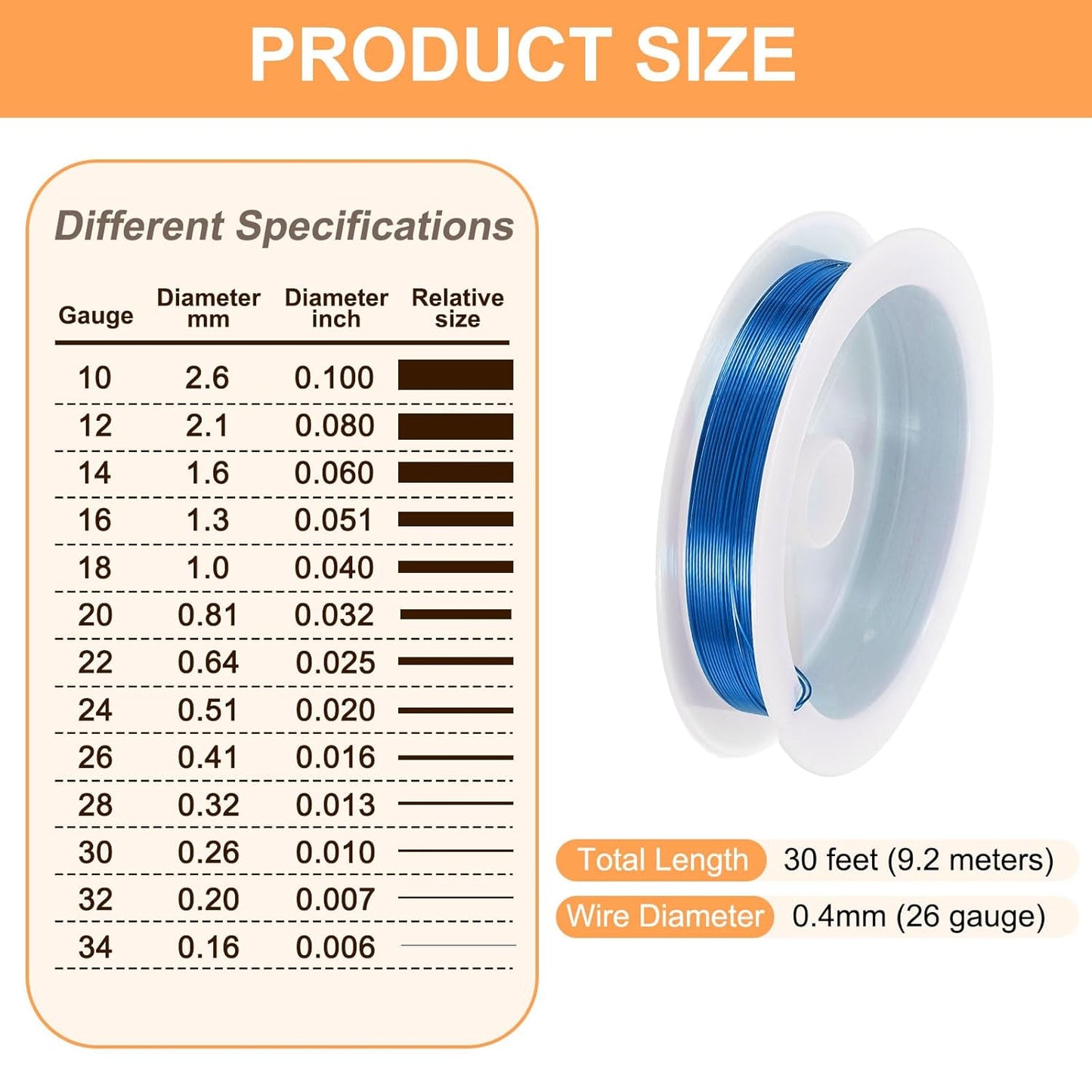 HARFINGTON 30ft Jewelry Wire, 26 Gauge (0.4mm) Brass Craft Soft Metal Tarnish Resistant Copper Beading Wire for Jewelry Making Supplies Crafting, Blue