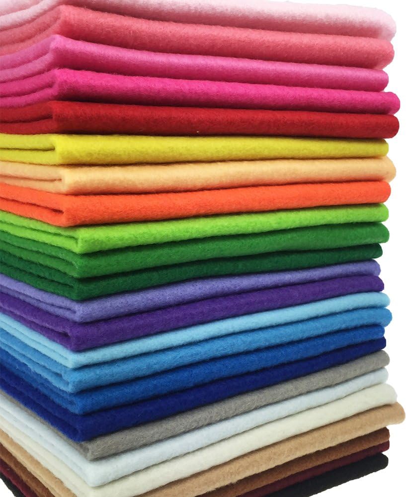 24pcs Thick 1.4mm Soft Felt Fabric Sheet Assorted Color Felt Pack DIY Craft Sewing Squares Nonwoven Patchwork (20 * 20cm)