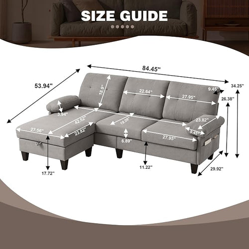 84" Convertible Sectional Sofa, Deep 3-Seat L Shaped Sectional Couch - Image 2