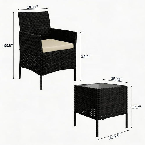 3-Piece Outdoor Furniture Set, PE Rattan Wicker Chairs - Image 2