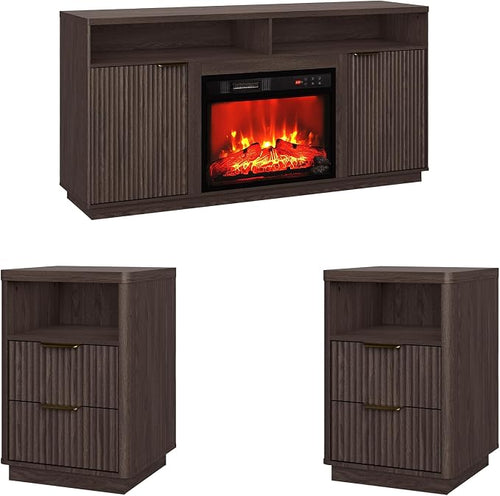 3-Piece Fluted Living Room Set Includes 2 Fluted Night Stand by PATIOCHIC