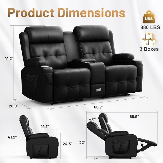 Recliner Sofa Set, Home Theater Seating Wall Hugger Recliners - Image 2