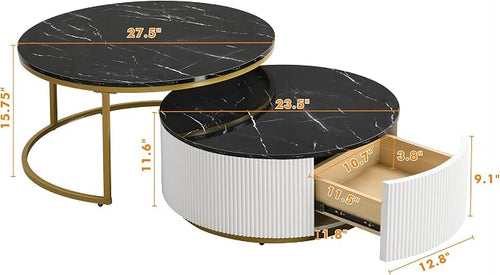 27.6" Modern Round Nesting Coffee Table Fluted - Image 2