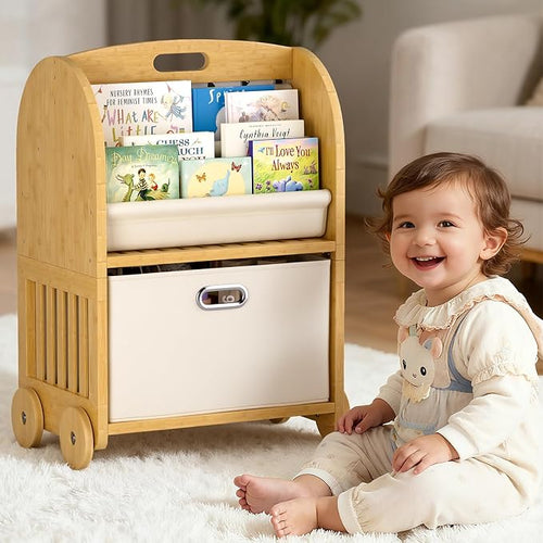 2-Sided, 3-Tier Bamboo Kids Bookshelf, Montessori Shelf by EZ2LIVE