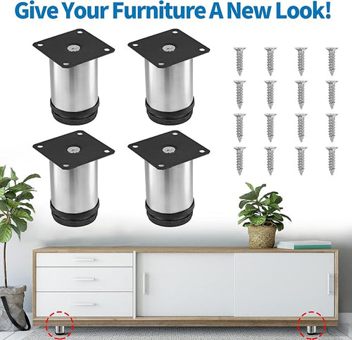 3 Inch Metal Furniture Legs Stainless Steel Adjustable Legs Silver Table Legs - Image 2