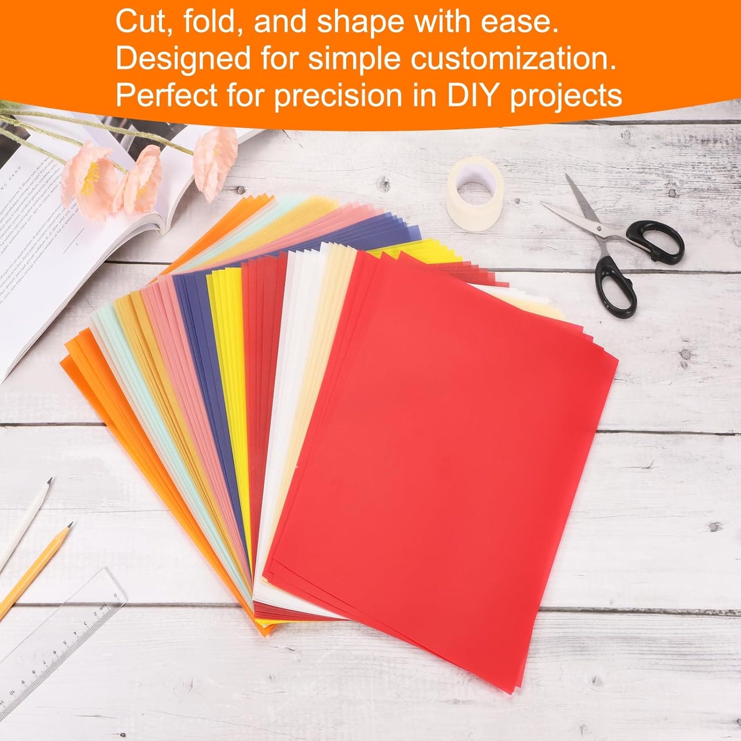 MECCANIXITY Colored Vellum Paper, 50 Sheet Deep Red Transparency 11.7 x 8.2 Printable Vellum Paper, Translucent Vellum Sheets for Printing Wedding Invitations, Ink Jet Laser Printer
