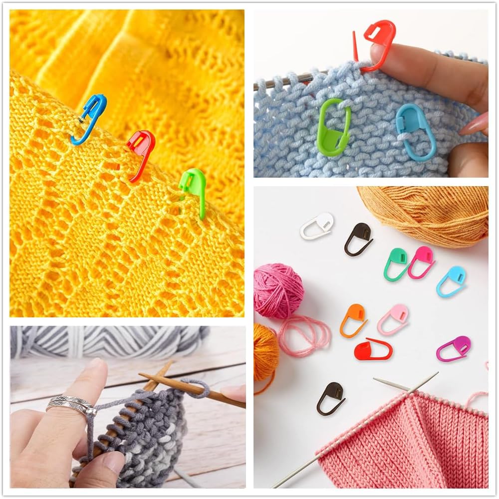 Hayodo Stitch Markers 10 Colors Knitting Crochet Locking 60/160/240Pcs Stitch Needle Clip Counter with 3 Plastic Needle Randomly and 1 Knitting Crochet Loop Ring (Multicolor-160 pcs)