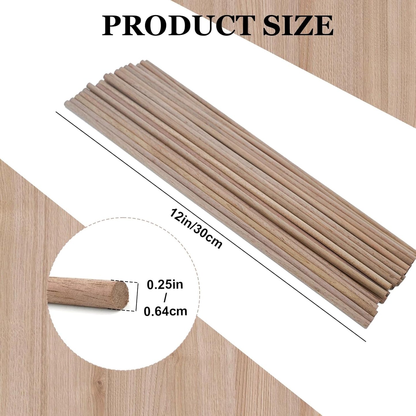 24pcs Wooden Dowel Rods, 1/4 X 12 Inch Long Walnut Dowel Rod Wooden Sticks for Crafts, Round Wood Filler Sticks, Unfinished Wood Dowels for Woodworking Building Material Window Cake Support