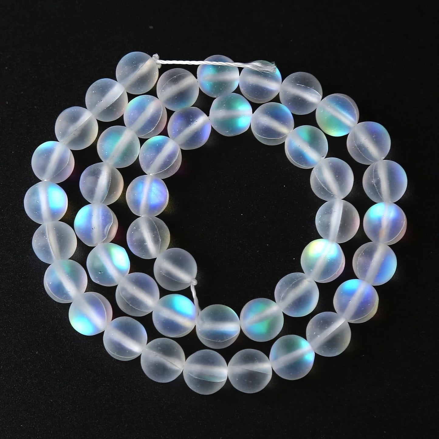 60pcs 6mm Natural White Mystic Aura Quartz Beads Frosted Matte Moonstone Round Loose Beads For Jewelry Making DIY Bracelet Necklace 15"