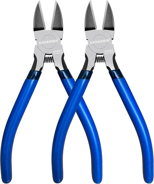 Wire Cutters 2 Pack, 6.5 inch,KAIHAOWIN Flush Cutters Diagonal Cutters Side Cutters Precision Ultra Sharp Spring Loaded Wire Snips Clippers Dikes Cutting Pliers Small for Crafting Jewelry Making,Blue