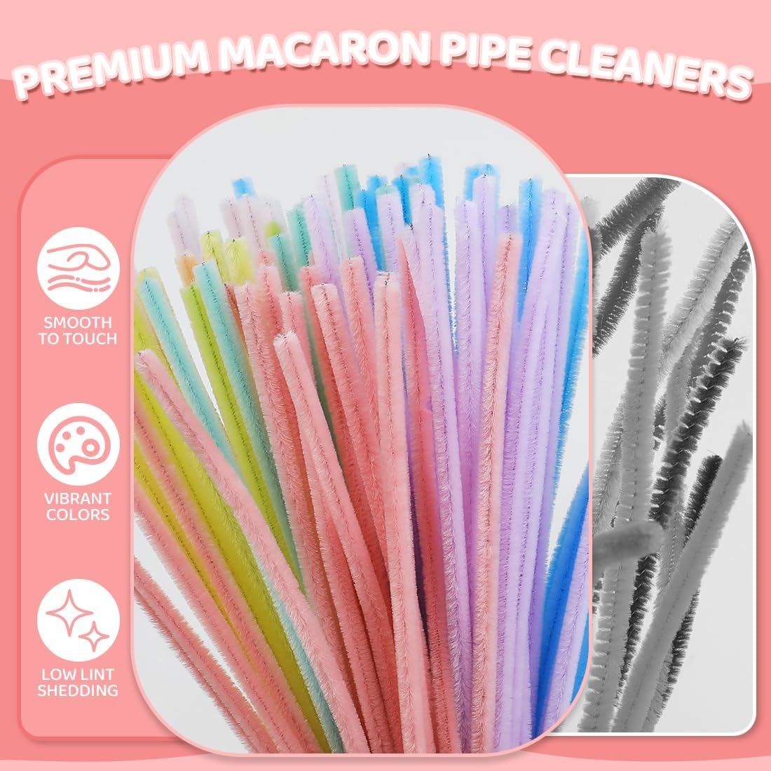 200pcs Pipe Cleaners, Chenille Stems in 7 Pastel Candy Colors for DIY Crafts, Art Projects, and Holiday Decorations(Macaron)