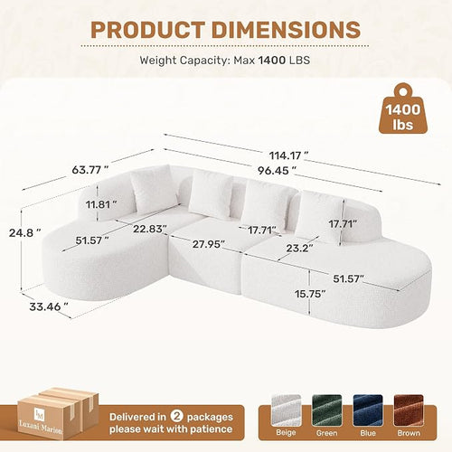 114 Inch Boneless Couches for Living Room, Modern Modular Sectional Sofa - Image 2