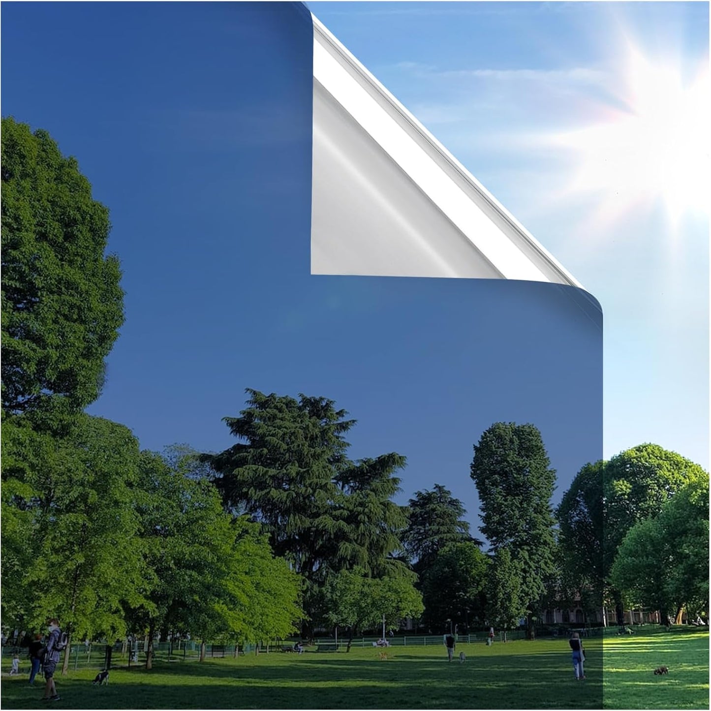 rabbitgoo Window Privacy Film One Way Window Tint for Home, Removable Reflective Heat Sun Blocking Anti UV Glass Door Covering, Mirror Tinting Film House Office, 35.4 in X 6.5 Feet, Blue Silver
