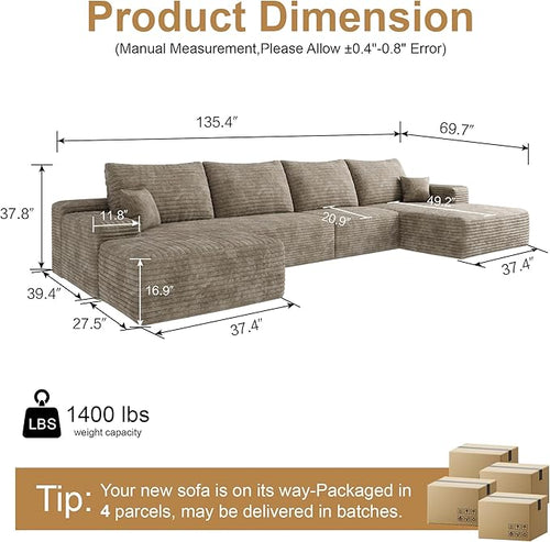 136" Sectional Couches for Living Room Cloud Couch Sofa - Image 2