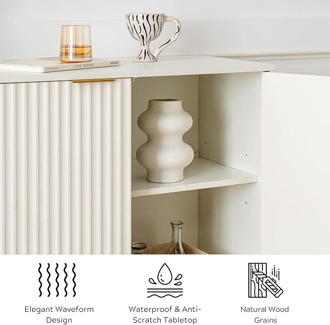 EYYTHUNG Fluted Cabinet with Storage Set of 3, Sideboard Buffet Cabinet with - Image 6