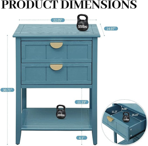22" Blue Accent Side Cabinet, Modern Wood Sideboard - Image 2