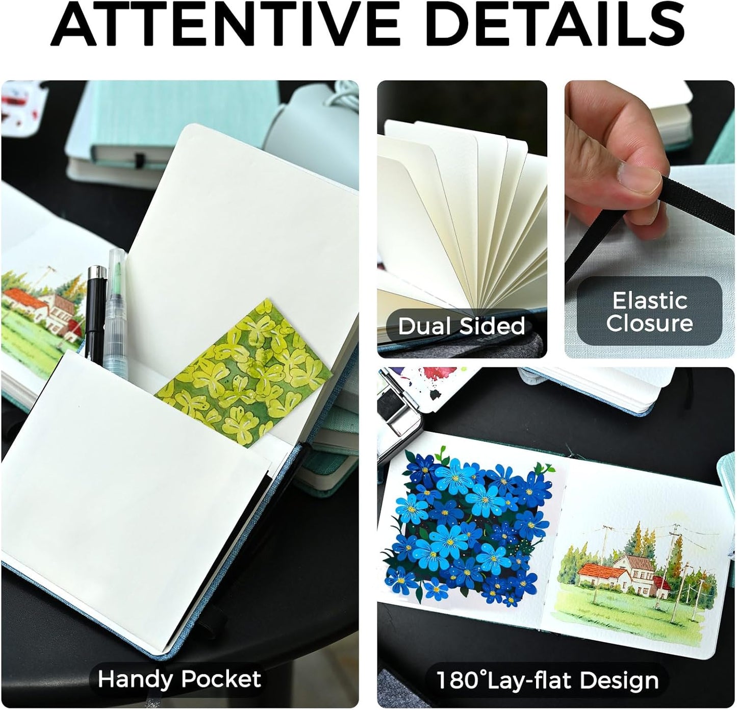 Funto Watercolor Journal, 4.7x4.7, 2 Pack, 24 Sheets Each, 100% Cotton Hot Press, 300gsm/140lb, Art Supplies for Mixed Media