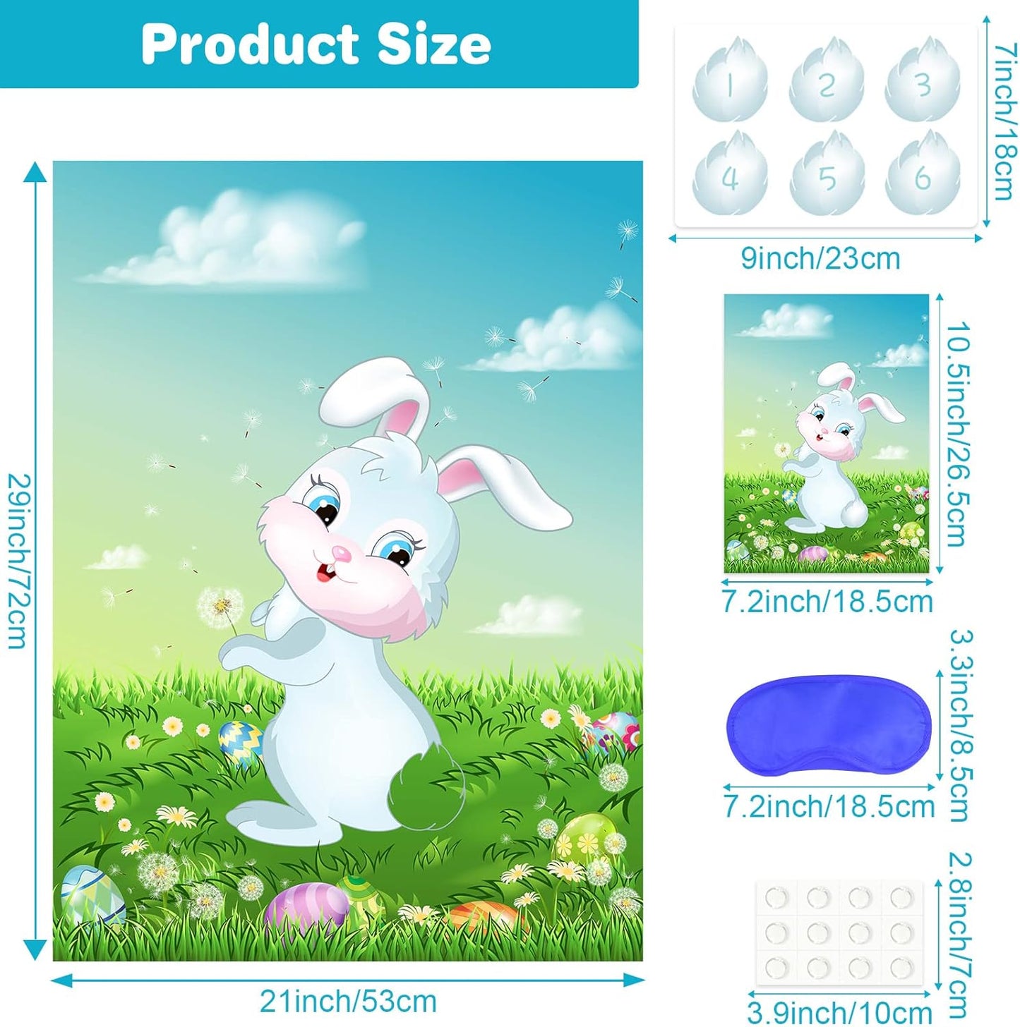 ASTARON Pin The Tail on The Bunny Game for Birthday Party, Easter Party Game with 24 pcs Tail Stickers for Happy Easter Party Decoration Supplies