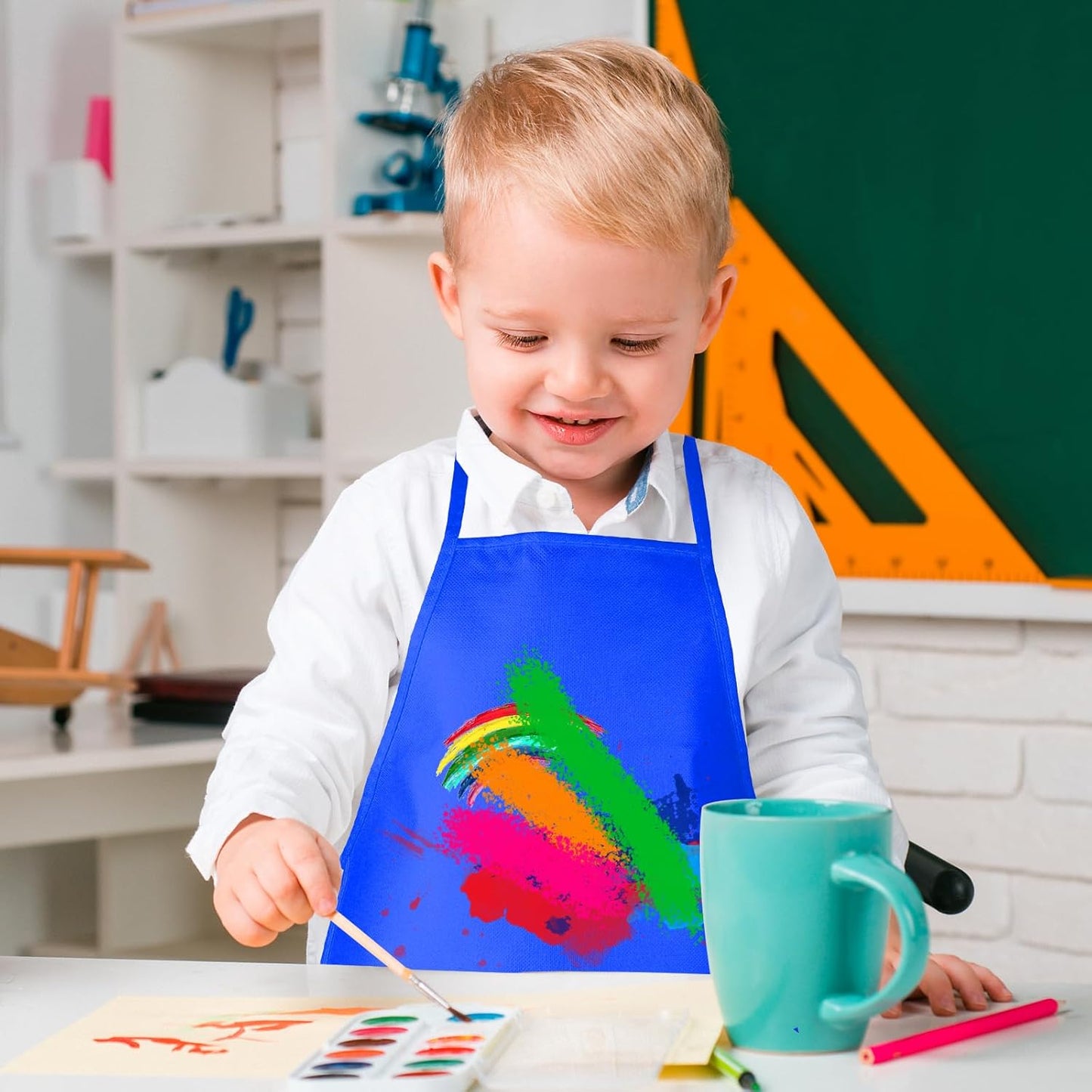 24 Pieces Blue Kids Painting Aprons Kids Art Aprons with 2 Roomy Pockets Kids Aprons for Art Painting Activity Kitchen Crafts