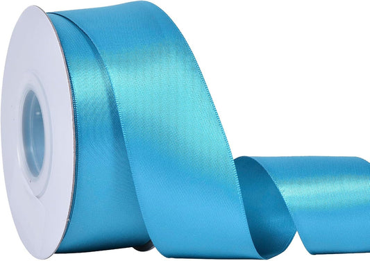 YAMA Turquoise Blue Double Faced Satin Ribbon, 1 1/2 Inch 25 Yards, Great for Crafts Bows Flower Bouquet Wedding Home Decor Gift Wrapping